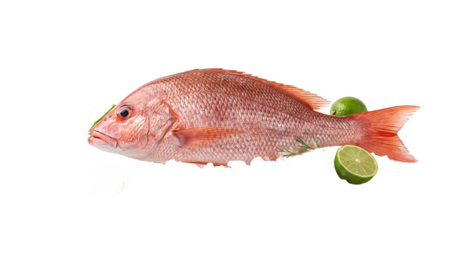 Pargo rojo fresco sobre hielo con limones