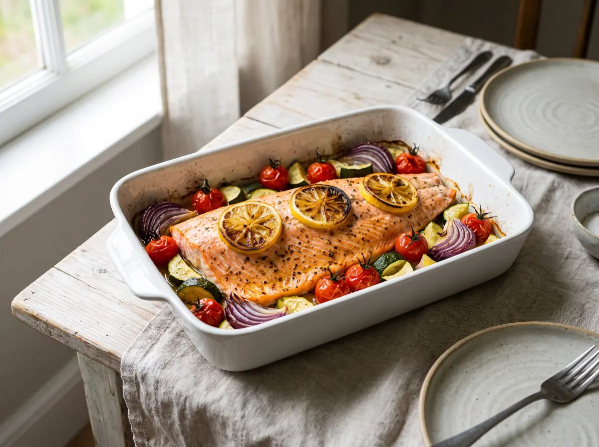 Salmón al horno con vegetales